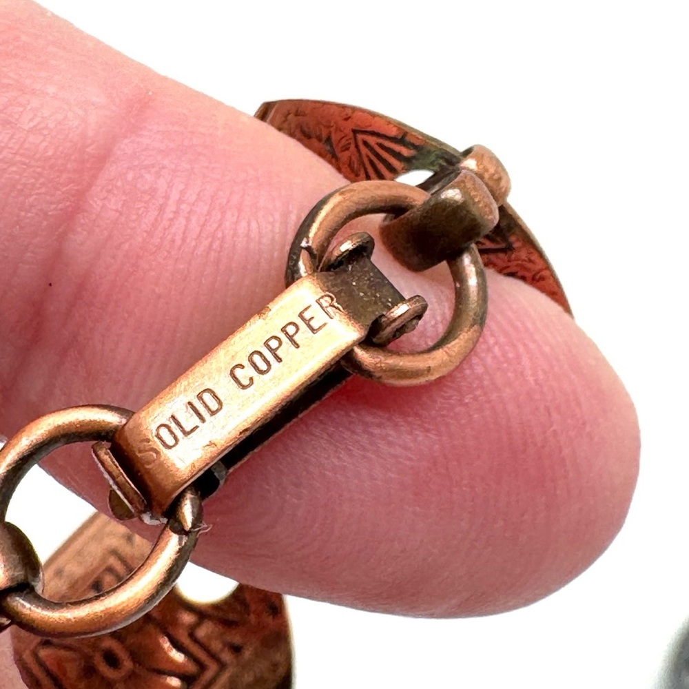 Vintage Copper Link Bracelet with Etched Floral Design - Picture 8 of 12